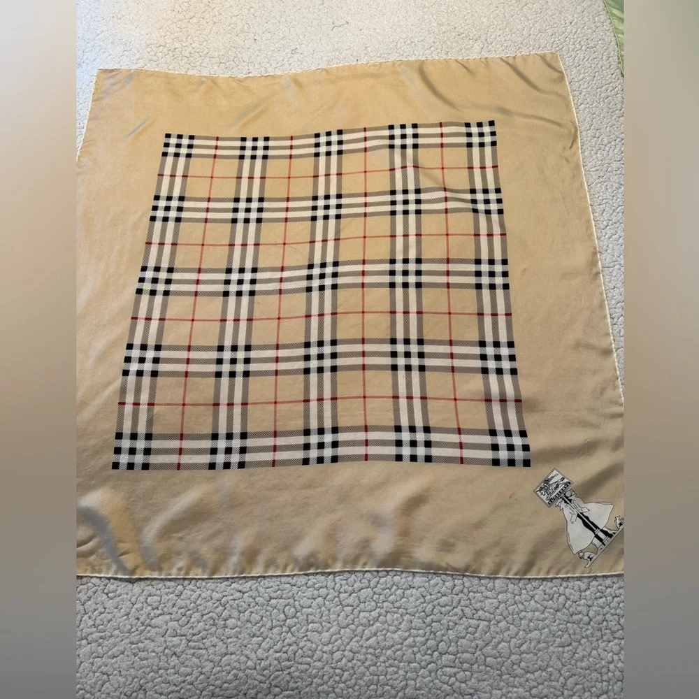 VTG Burberry Silk Checked Square Scarf - Picture 3 of 7